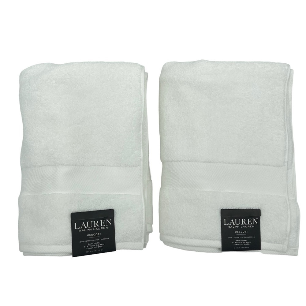 Lauren Ralph Lauren Wescott sailcloth White Bath Towels Lot of 2 NWT